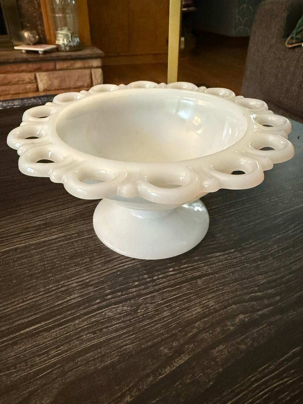 Anchor Hocking Milk Glass Reticulated Edges Compote Pedestal Vase